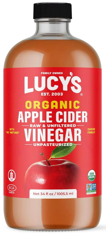Lucys Organic Raw Apple Cider Vinegar, Unfiltered, 34oz Glass Bottle