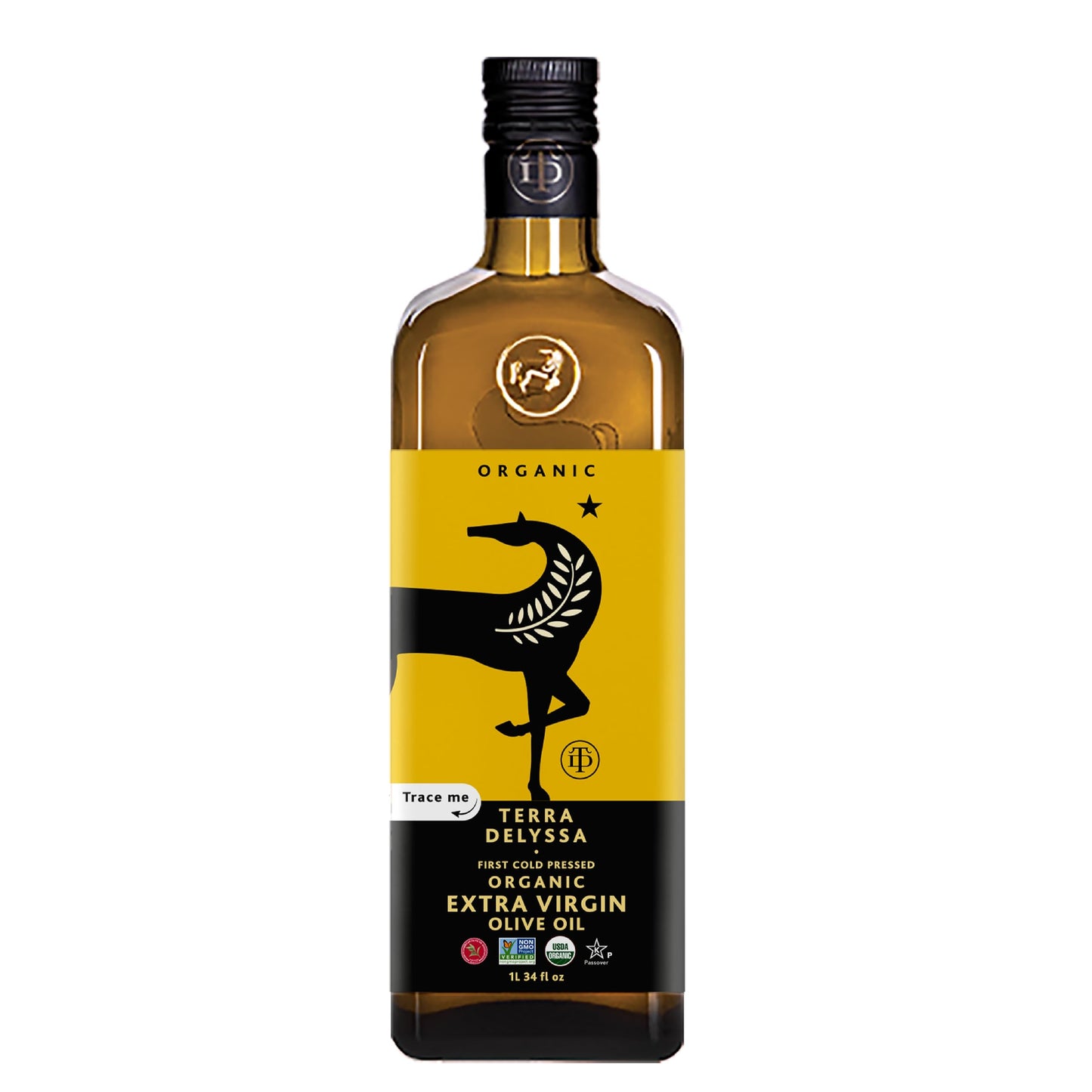 Terra Delyssa First Cold Pressed Organic Extra Virgin Olive Oil, Single Sourced, 1 L (34 Fl. Oz) Dark Glass Bottle - 1 Pack, Non