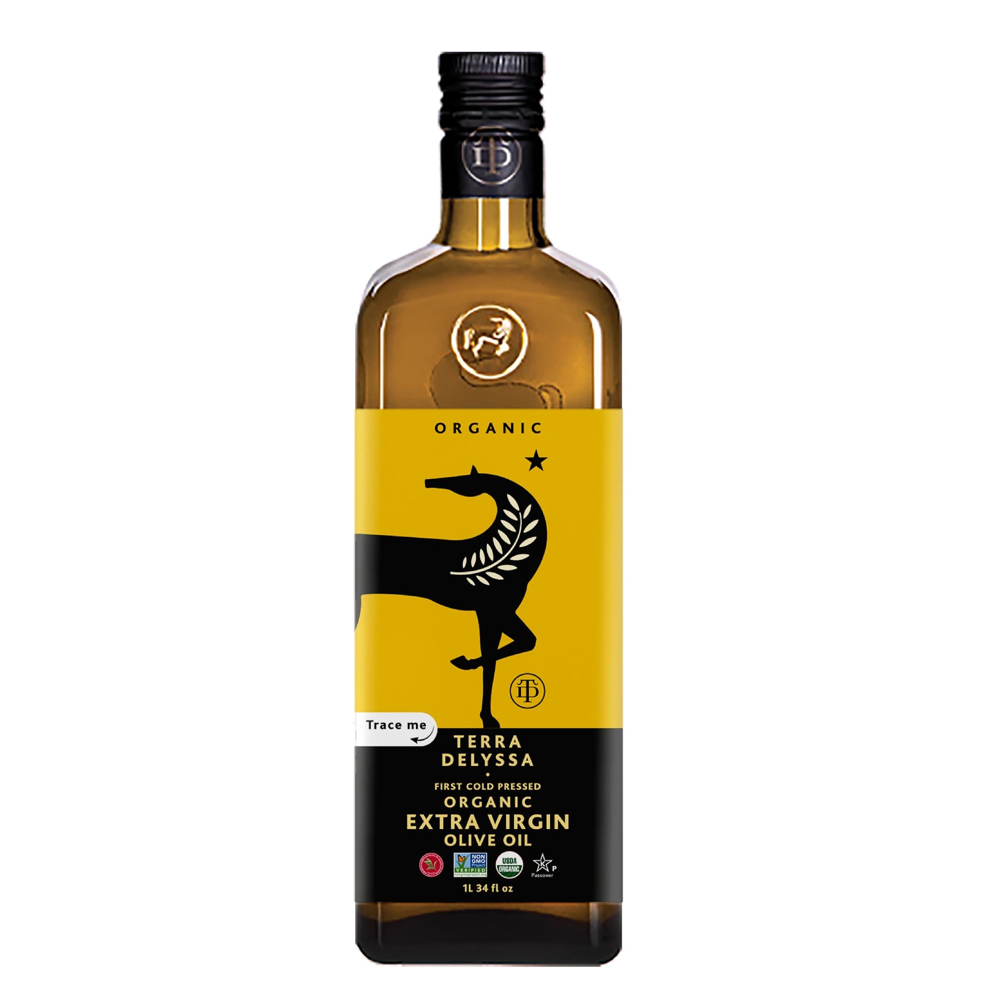 Terra Delyssa First Cold Pressed Organic Extra Virgin Olive Oil, Single Sourced, 1 L (34 Fl. Oz) Dark Glass Bottle - 1 Pack, Non