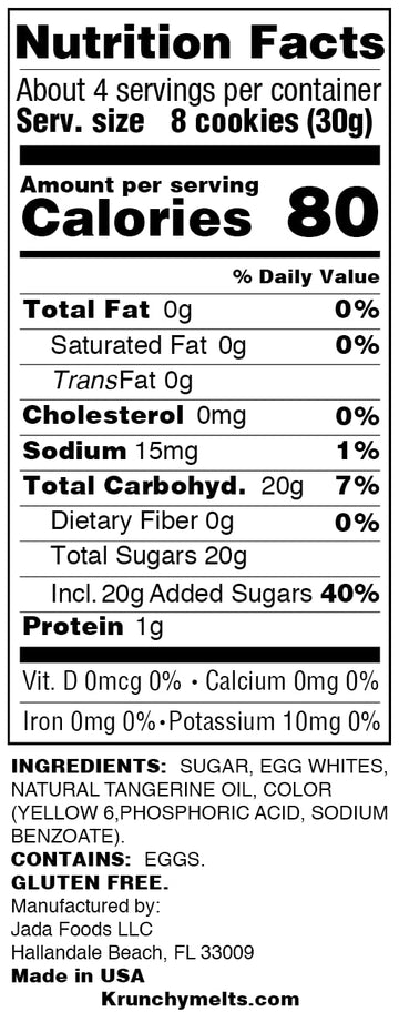 Krunchy Melts Original Meringue Cookies, Tangerine Flavor, Fat Free, Gluten Free, Dairy Free, 4 Oz