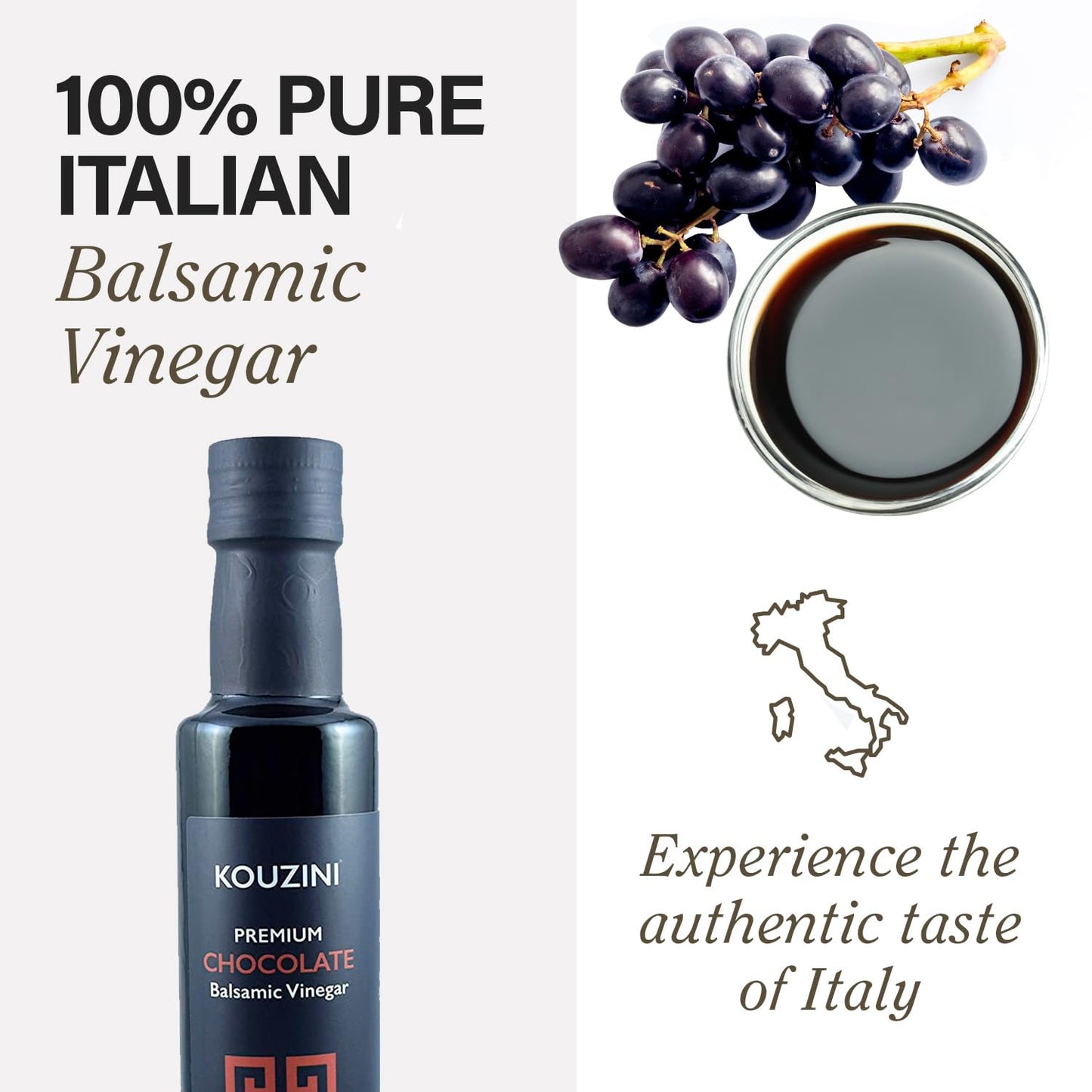 Kouzini Ultra Premium Chocolate Balsamic Vinegar, Aged Balsamic Vinegars From Modena, Italy, Premium, Smooth & Full-Bodied Flavor, 250Ml Bottle