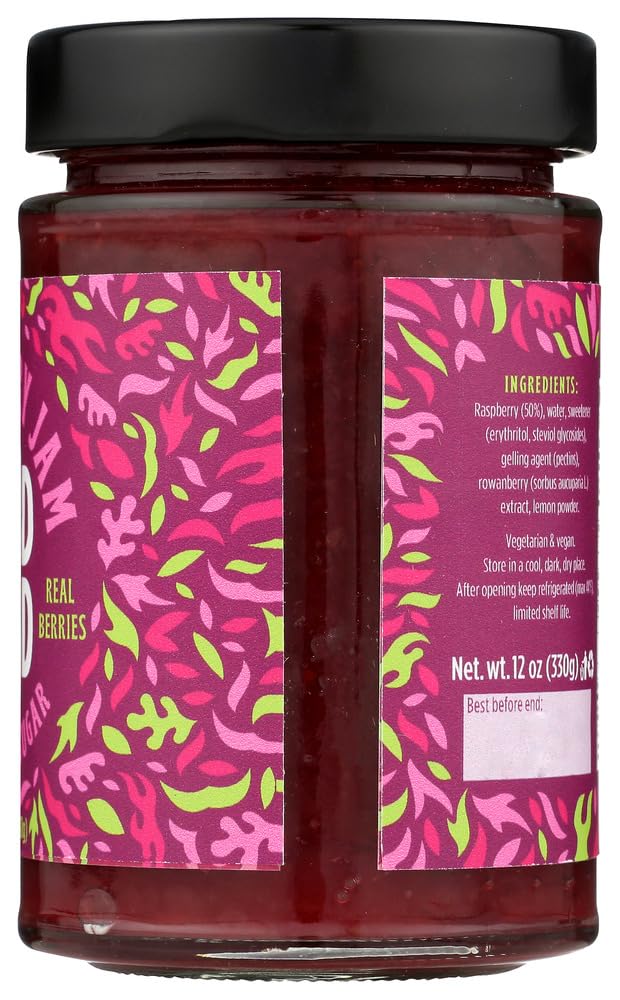Good Good Sweet Raspberry Jam, Real Berries, No Added Sugar, Keto Friendly, Gluten Free, Vegetarian Friendly, 12 Ounce (Pack of