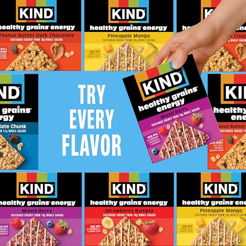 KIND Healthy Grains Energy Bars 30ct Variety Pack, Dark Chocolate Chunk, Peanut Butter Dark Chocolate, and Mixed Berry, 18-21g W