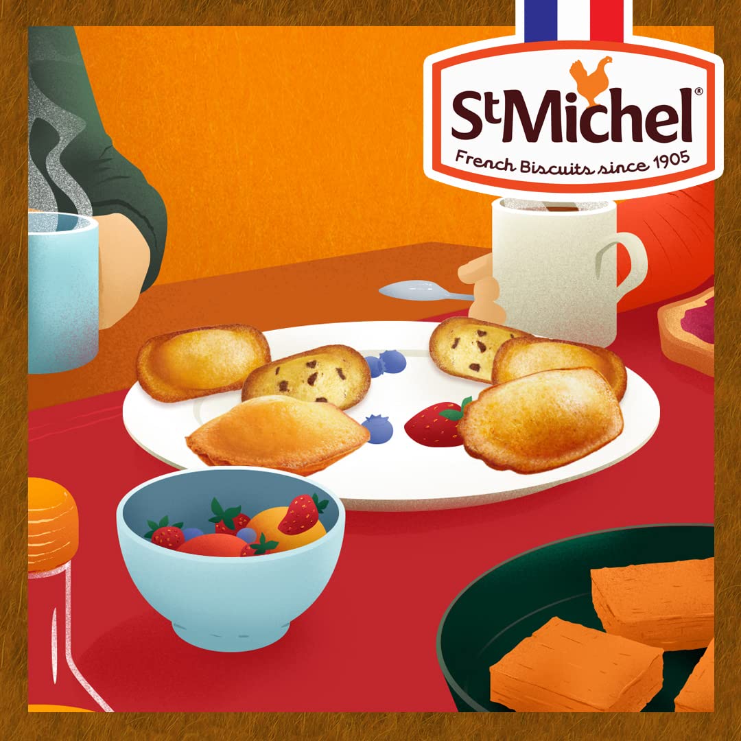 St Michel Traditional Madeleines French Sponge Cakes Made In France, Pack of 2 (250g each) Non-GMO. Total of 20 Individually Wra