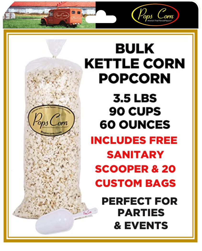 Gourmet Kettle Corn Popcorn-Bulk-Wholesale-5 Gallons-90 cups-60 oz -FREE SANITARY SCOOPER & 20 gift bags included!