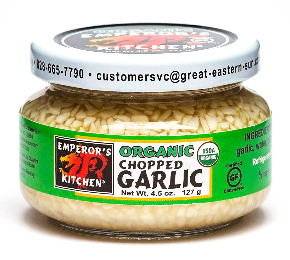 Emperor's Kitchen Organic Chopped Garlic, USDA Certified Organic, Vegan, Ready-to-Use, 4.5 oz Jar