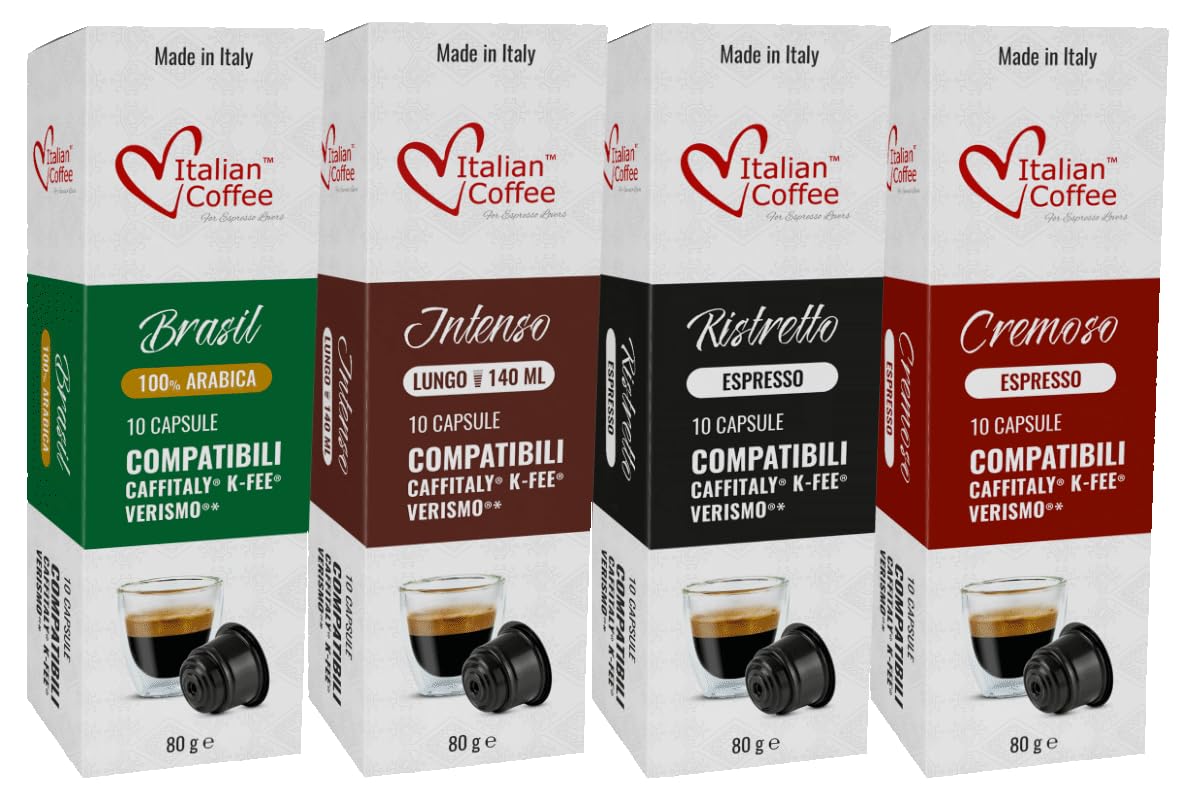 Italian Coffee Capsules for Espresso Lovers - 40 Pods, Compatible with Verismo, CBTL, Caffitaly, K-fee Systems, Assorted Flavors