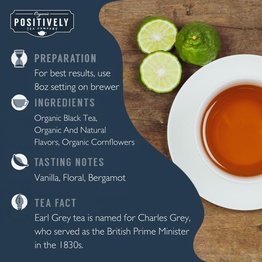 Organic Positively Tea Company, Earl Grey De La Crme Black Tea, K-Cup Compatible, 24 Pods