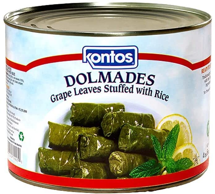 Kontos Dolmas Stuffed Grape Leaves with Rice  Bulk 4lbs60 Dolmades Per Can-(Perfect appetizers on a Mezze Platter-Charcuterie Bo