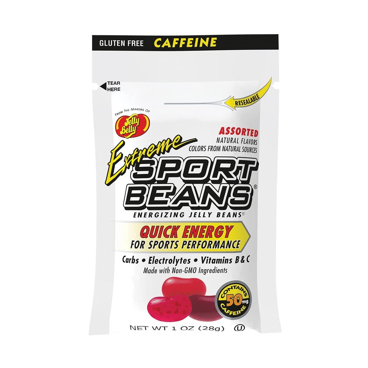 SPORT BEANS Extreme Sport Beans Energizing Jelly Beans with Caffeine and Electrolytes, Assorted Flavors, Pack of 6 x 1 Ounce Bags
