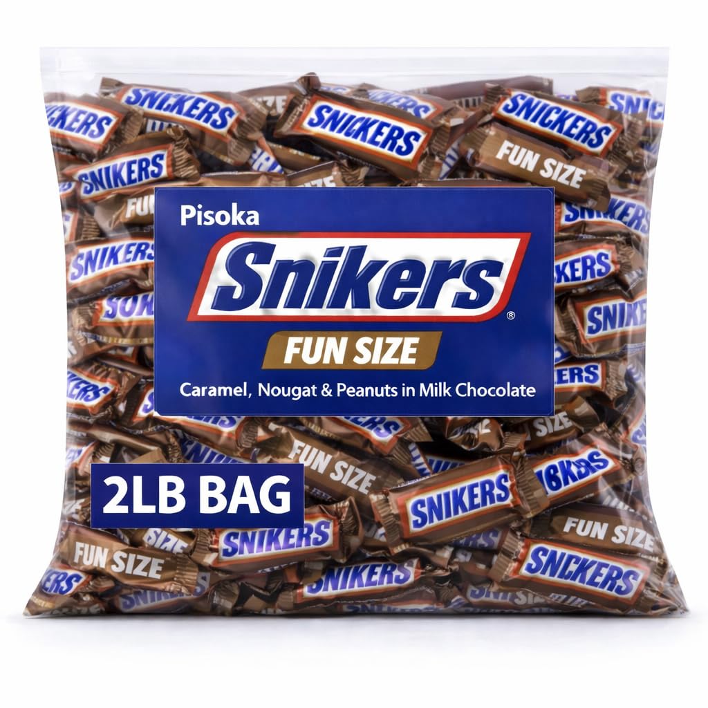 Snikers Chocolate Candy with Caramel  Nougat & Peanuts - Individually Wrapped Mini Bars - Bulk Bag 2LB