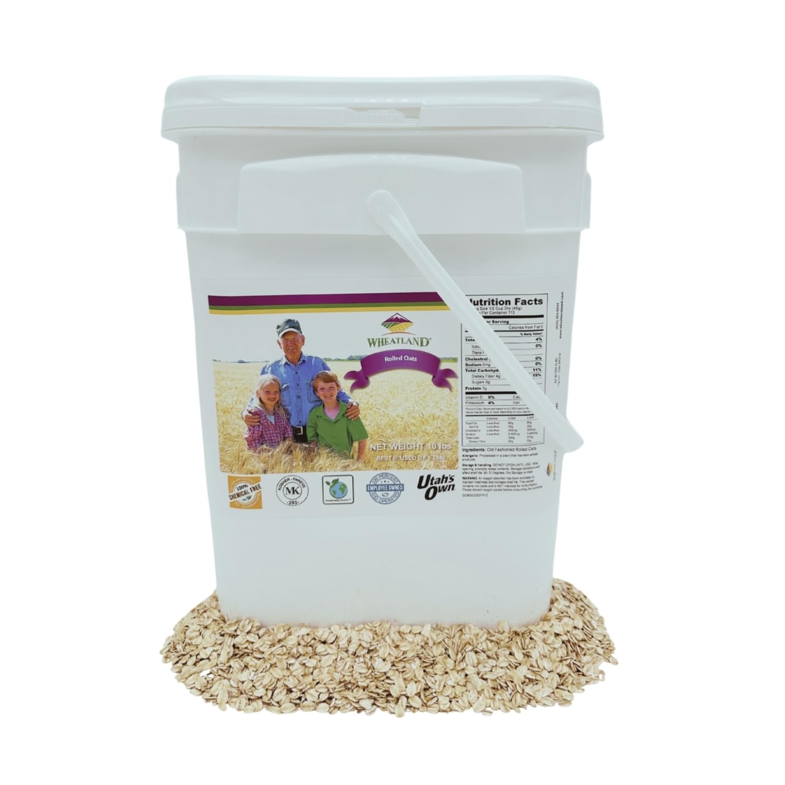 WHEATLAND Rolled Oats, 10 lb Bucket, Non-GMO, Kosher Certified, 15 Year Shelf Life, Emergency Food Supply