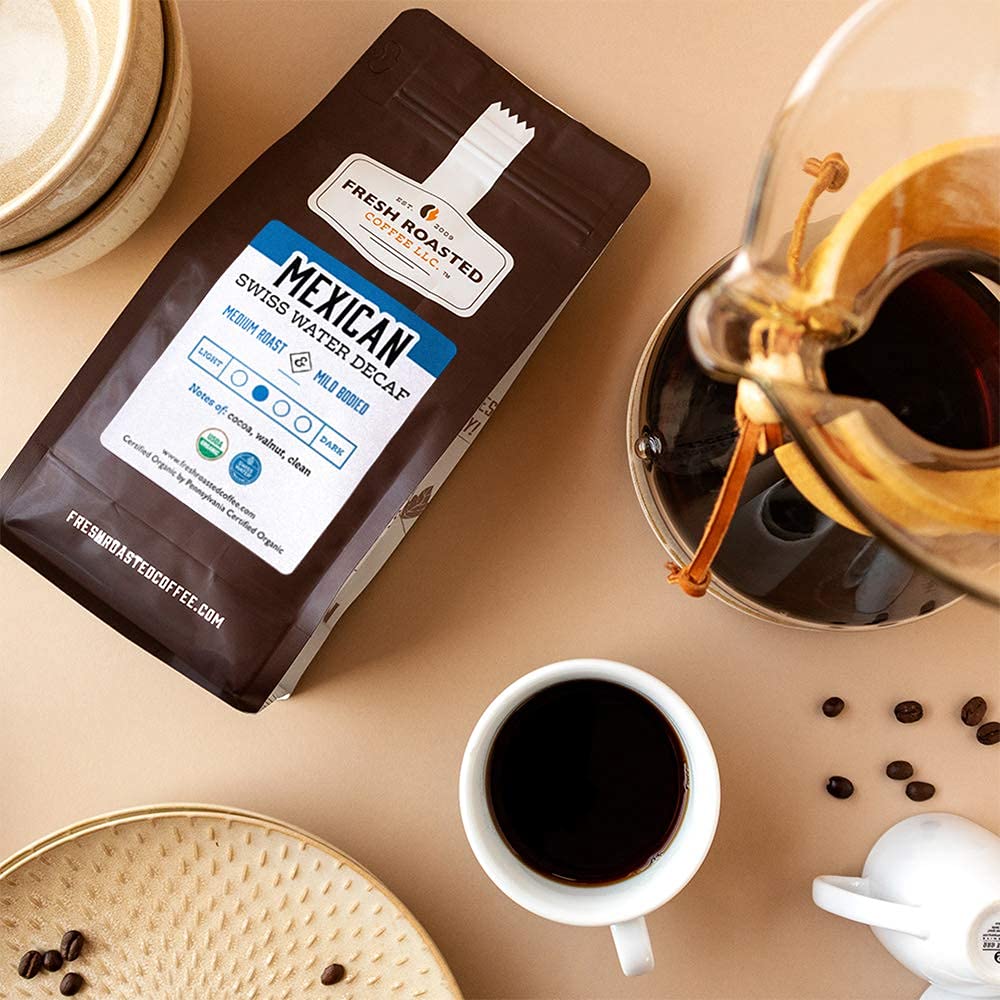 Fresh Roasted Coffee Organic Decaf Whole Bean, Medium Roast, 5 lb, USDA Organic, Kosher, Single Origin, FRC540, Coffee Color