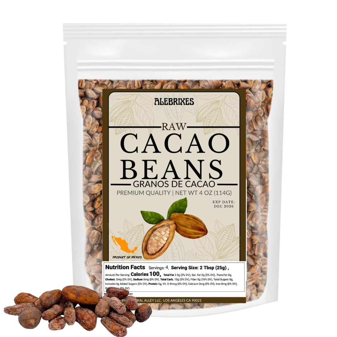 Alebrixes | Whole Cacao Beans 4 Oz (114 G) | Granos De Cacao -Raw Cacao Beans | Authentic Mexican Raw Cacao - Top-Grade Quality | Natural - Imported From Mexico