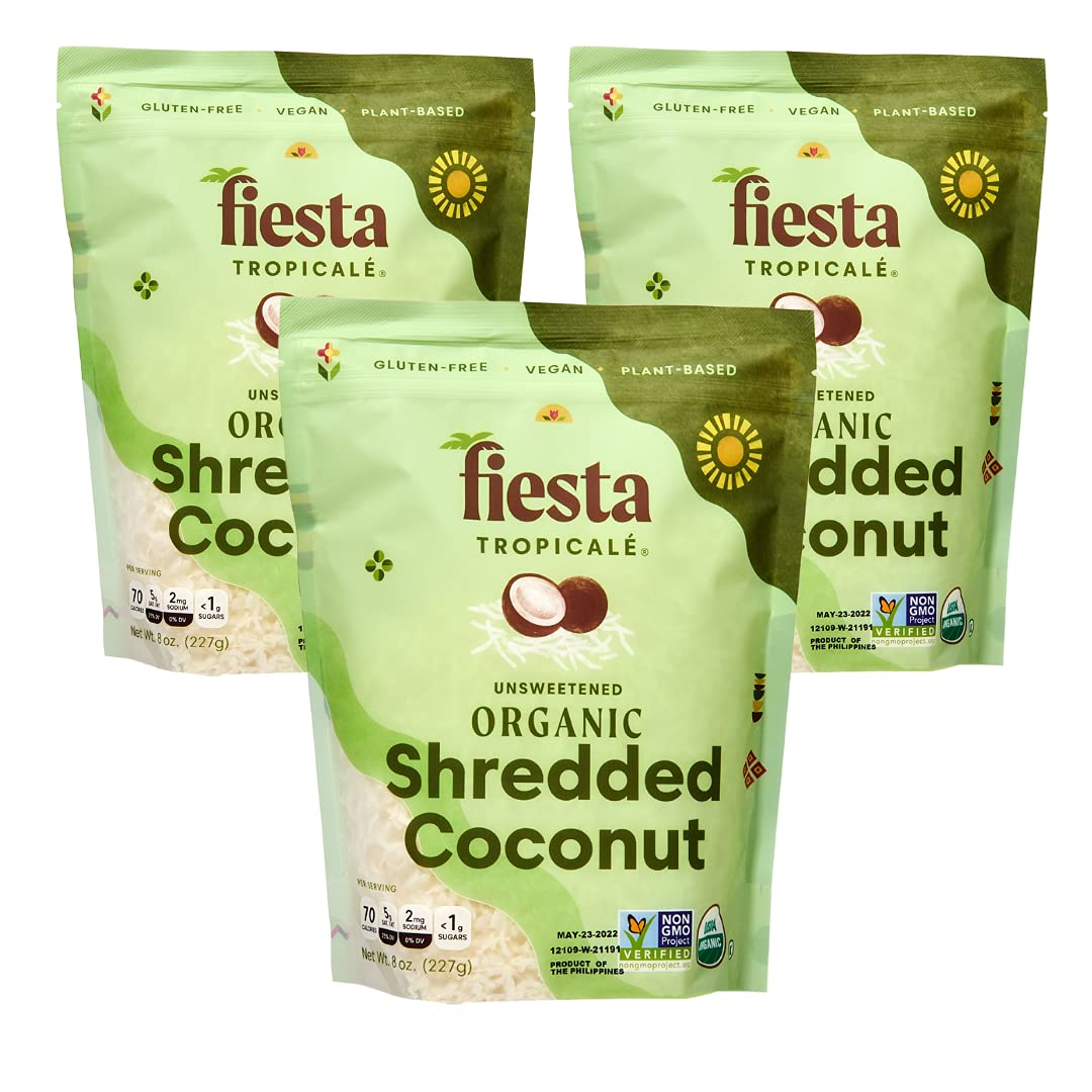 Unsweetened Coconut Flakes, 8 Oz (Pack of 3) - Raw Organic Dried Coconut Flakes, Gluten Free, Shredded Coconut Perfect for Vegan