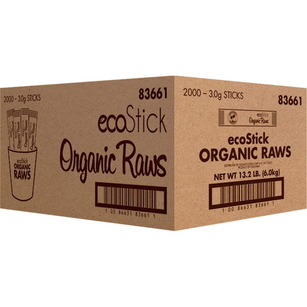 Ecostick Sweetener Packets | Organic Raw Sugar | 2000 Count | Sustainably Harvested
