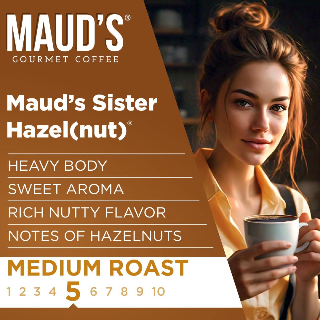 Maud'S Sweet Hazelnut Flavored Coffee Pods, 18 Ct, Medium Roast Flavored Coffee In Recyclable Single Serve Pods - 100% Arabica B