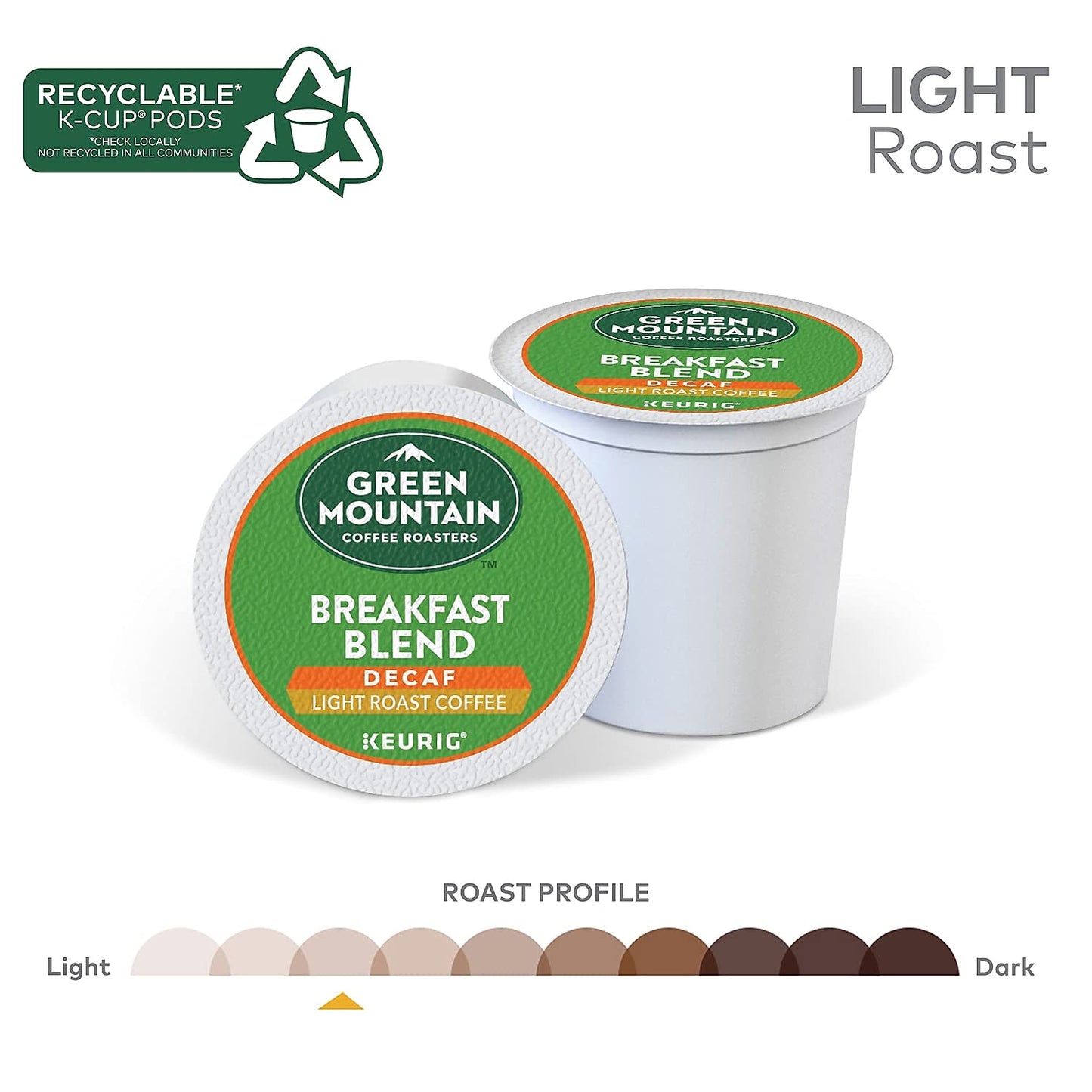 Green Mountain Coffee Decaf Breakfast Blend K-Cup, Light Roast, 24 Count, Brown, Model 7522
