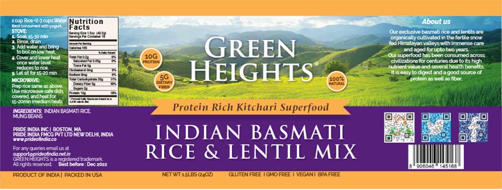 White Rice & Yellow Lentil Superfood Mix - 24 Ounce / 680 Grams Jar (15+ Servings) - Proudly Made In America - Healthy Nourishing Essentials By Green Heights