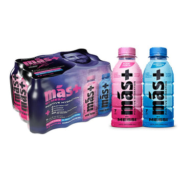 Más+ by Messi Sports Drink, Natural Flavors with Vitamins & Electrolytes, 12 Fl Oz, 12-Pack, No Artificial Sweeteners or Colors