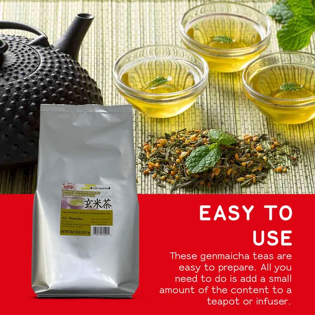 Shirakiku Iri Gennmaicha Green Tea Loose Leaf - Japanese Matcha with Roasted Rice, 2.2 lbs, Perfect for Traditional Teas, 30 Servings