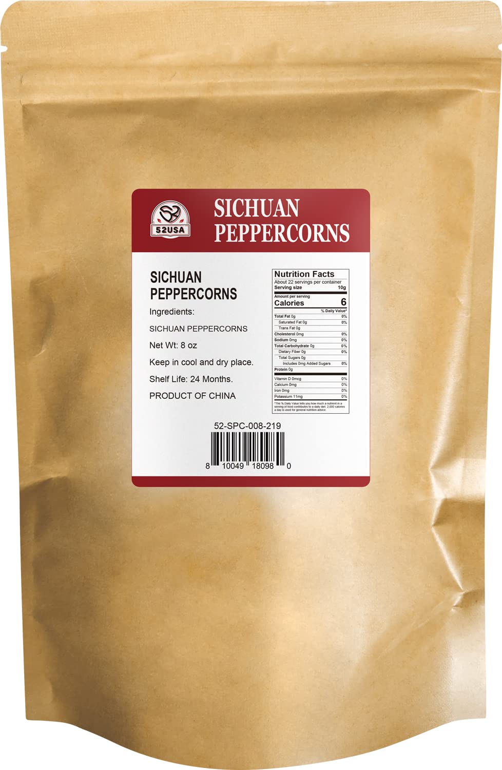 52USA Szechuan Peppercorns, Authentic Sichuan Peppercorns 8OZ, Mala Pepper, Unique Numbing, Essential for Mapo Tofu, Kung Pao Ch