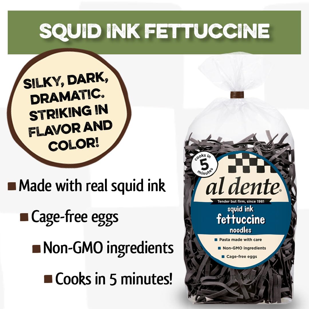 Al Dente Squid Ink Fettuccine, 10 Ounce Bag 283 G (Pack Of 6)