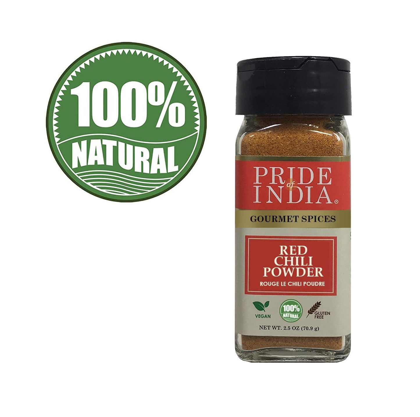 Pride Of India | Red Chili Ground 2.1 Oz (59 Gm) Small Dual Sifter Jar | Traditional Indian Spice | Ideal For Gourmet & Savory Dishes Dishes | Non-Bioengineered, Gluten Free | Easy To Use