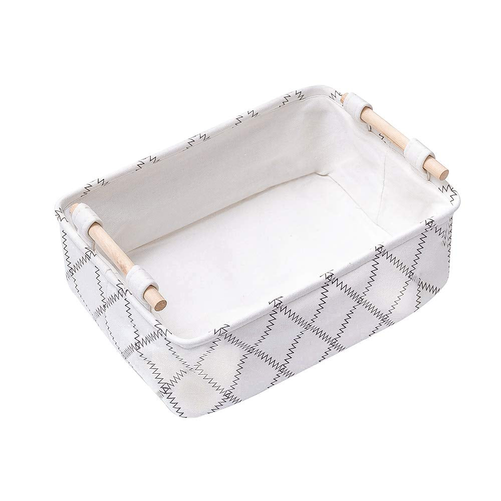 Lufofox Decorative Collapsible Rectangular Fabric Storage Bin Organizer Basket With Wooden Handles For Clothes Storage,154X106X5