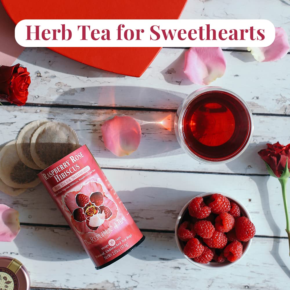 The Republic Of Tea - Raspberry Rose Hibiscus, Herb Tea For Sweethearts, 36 Tea Bags