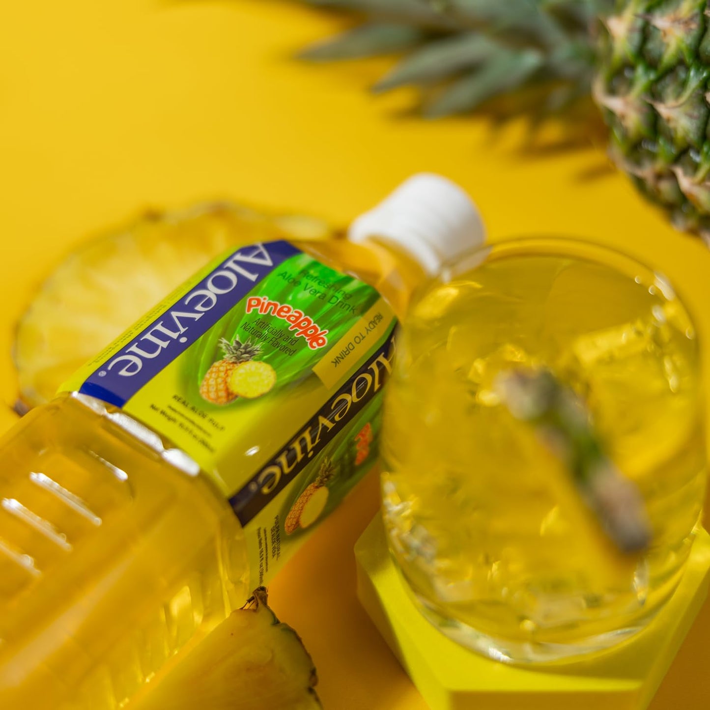 Aloevine Aloe Vera Drink Pineapple healthy juice pure with chunks of aloe l 16.9 oz. 10 pack l plant based Vegetable Korean drin