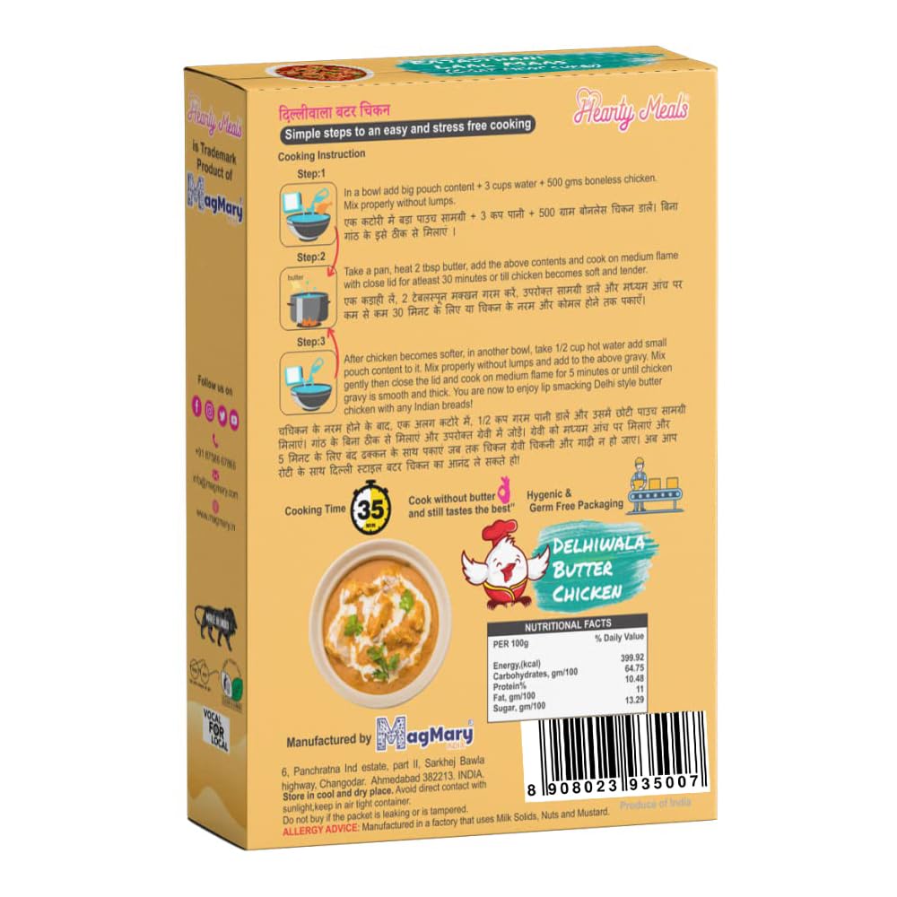 Hearty Meals Delhiwala Butter Chicken Cooking Mix, 110G | Instant Gravy Masala Mix Delhi Style | Ready In 20-25 Min | Serves 5-6