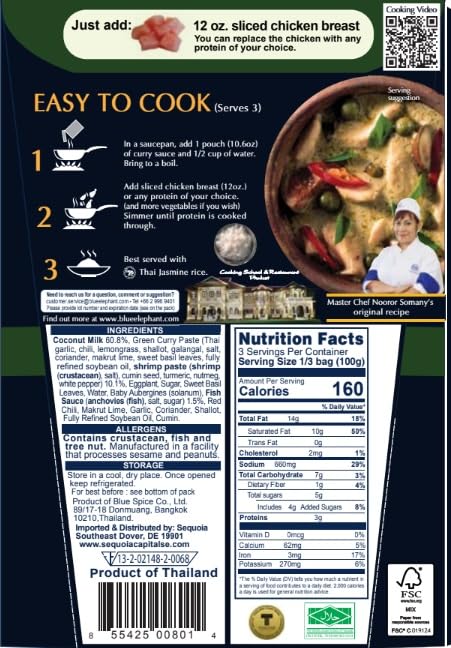 Green Curry Sauce Blue Elephant Premium Royal Thai Cuisine