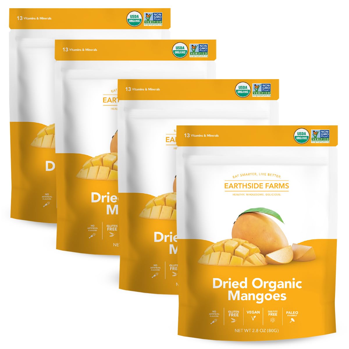 Earthside Farms Organic Dried Mangoes, Plain Dried Mangoes, Gluten Free, No Added Sugar, Organic, Naturally Sweet and Flavorful 