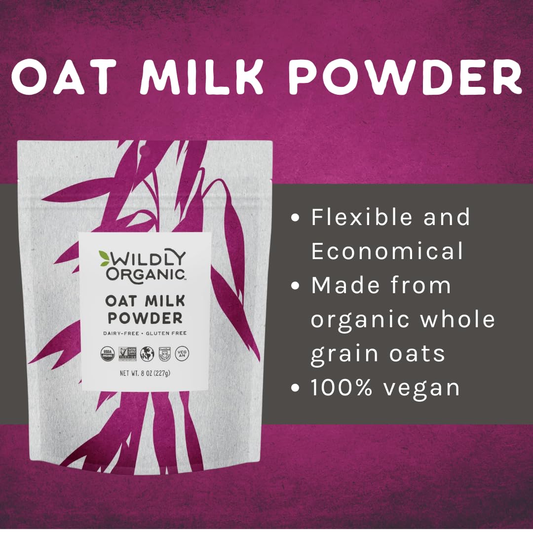 Wildly Organic Oat Milk Powder, 8 Oz Bag - Organic, Dairy-Free, Lactose-Free, Vegan, Gluten-Free, Plant-Bassed, Resealable Packa