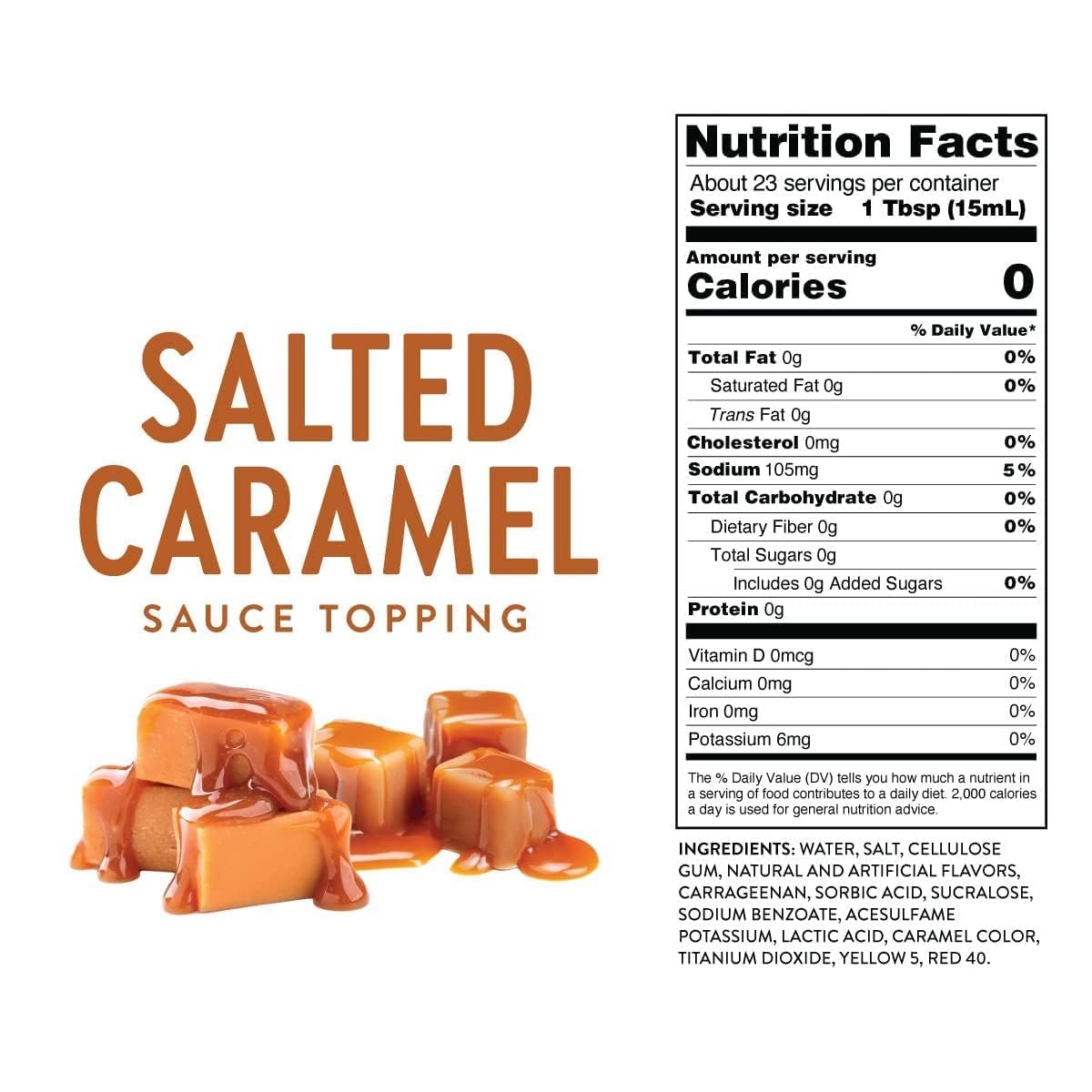 Salted Caramel Syrup Sauce For Coffee - Sugar Free Zero Calories + Mini Sauce Cup - Gluten-Free, Keto Friendly, Skinny Syrup (Sa
