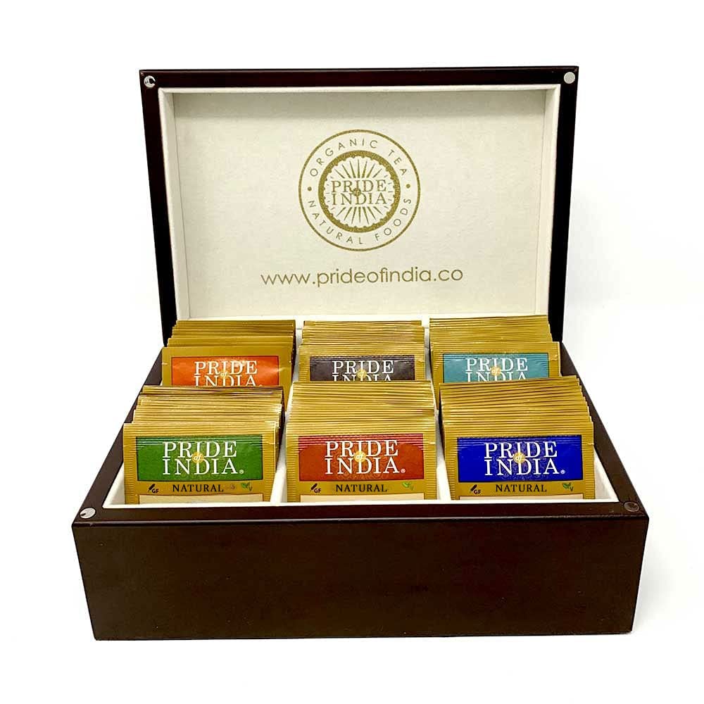 Pride Of India Natural Classic Tea Chest, Assorted 72 Tea Bags, Caffeinated & Decaf Black, Green & Herbal Tea Mix, Model 8906046140583