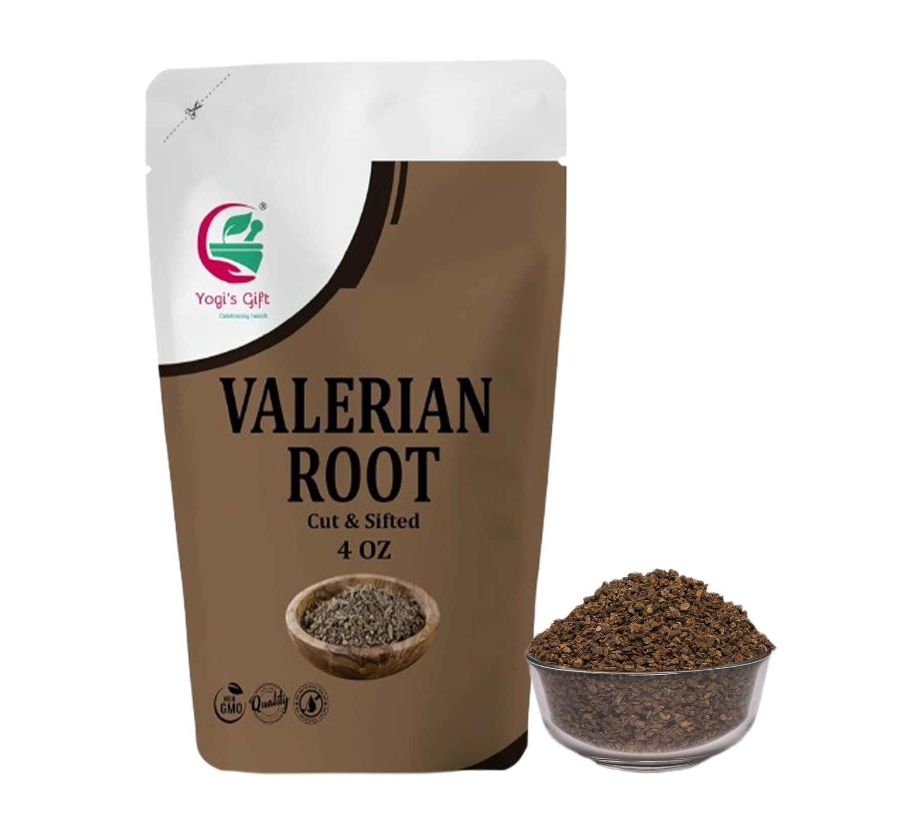 Valerian Root 4Oz  Cut & Sifted  100% Natural & Pure  For Tea & Herbal Blends  Naturally Strong Aroma  Resealable Bag For Freshness - By Yogis Gift