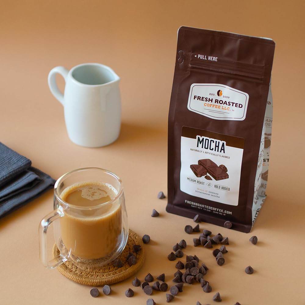 Fresh Roasted Coffee, Mocha Flavored Coffee, 5 Lb (80 Oz), Medium Roast, Kosher, Ground