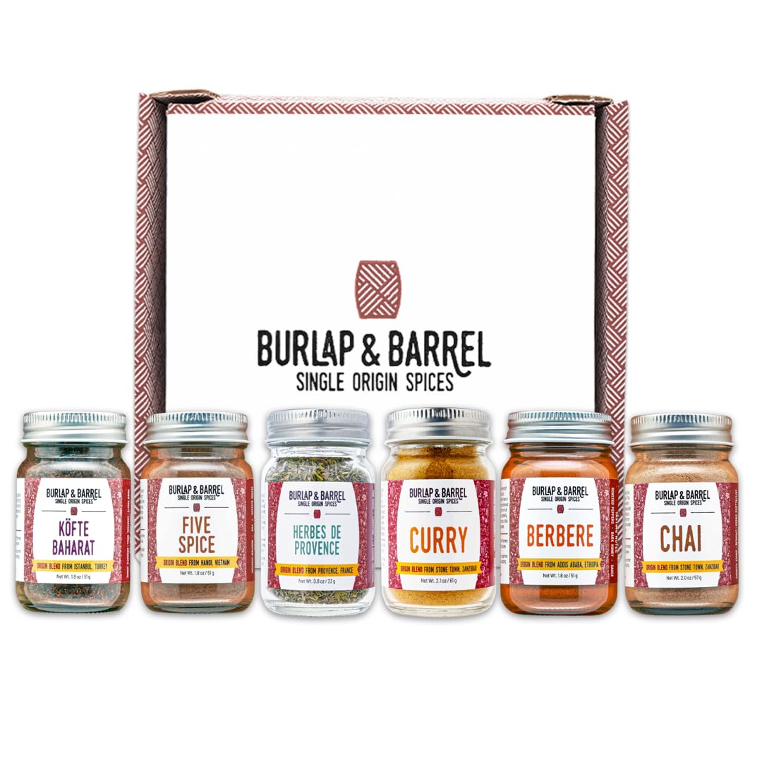 Burlap & Barrel 6-Pack Spice Gift Set - Chai, Five Spice & More - 19.5 cm Full Size Jars
