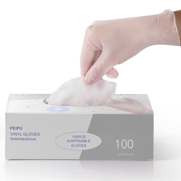 Peipu Vinyl Disposable Gloves (Large, 100-Count), Powder Free, Cleaning Service Gloves, Latex Free
