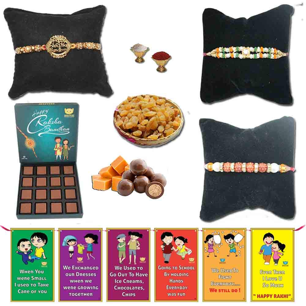 Bogatchi Complete Rakhi Hamper, Rakhi With Dry Fruits For Brother And Rakhi With Chocolates180G + Free 3 Rakhi+ Free Roli Chawa