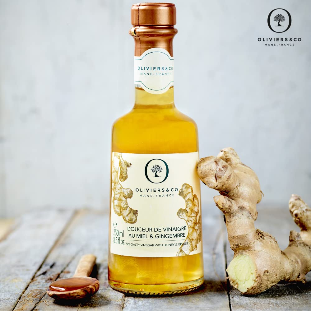 Oliviers & Co Honey & Ginger White Vinegar | Sweet & Spicy | 8.5 fl oz | Yellow