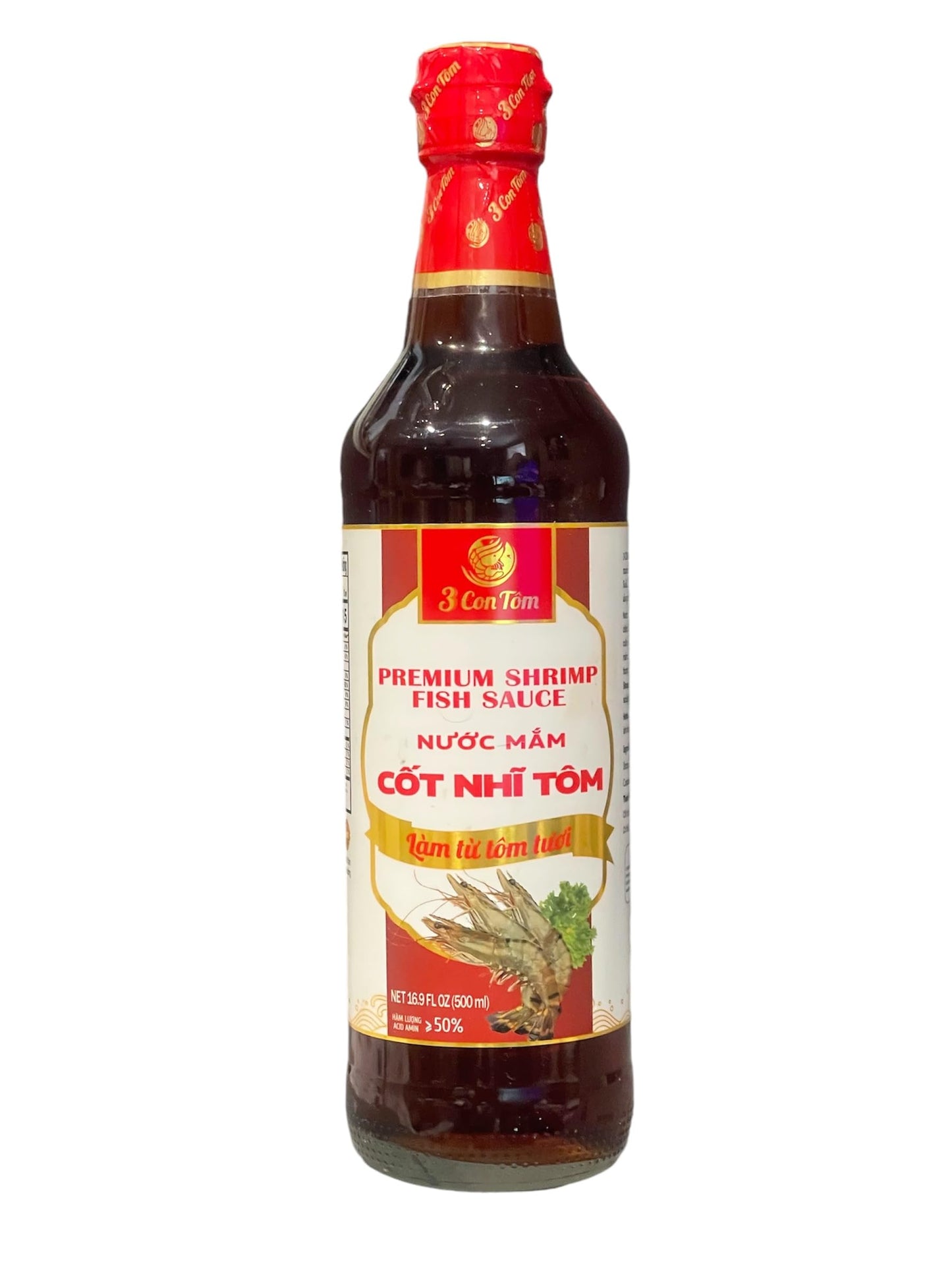 1 Pack - Premium Shrimp Fish Sauce Glass Bottle - Nuoc Mam Cot Nhi Tom Chai Thuy Tinh - 16.9 Oz per Glass Bottle