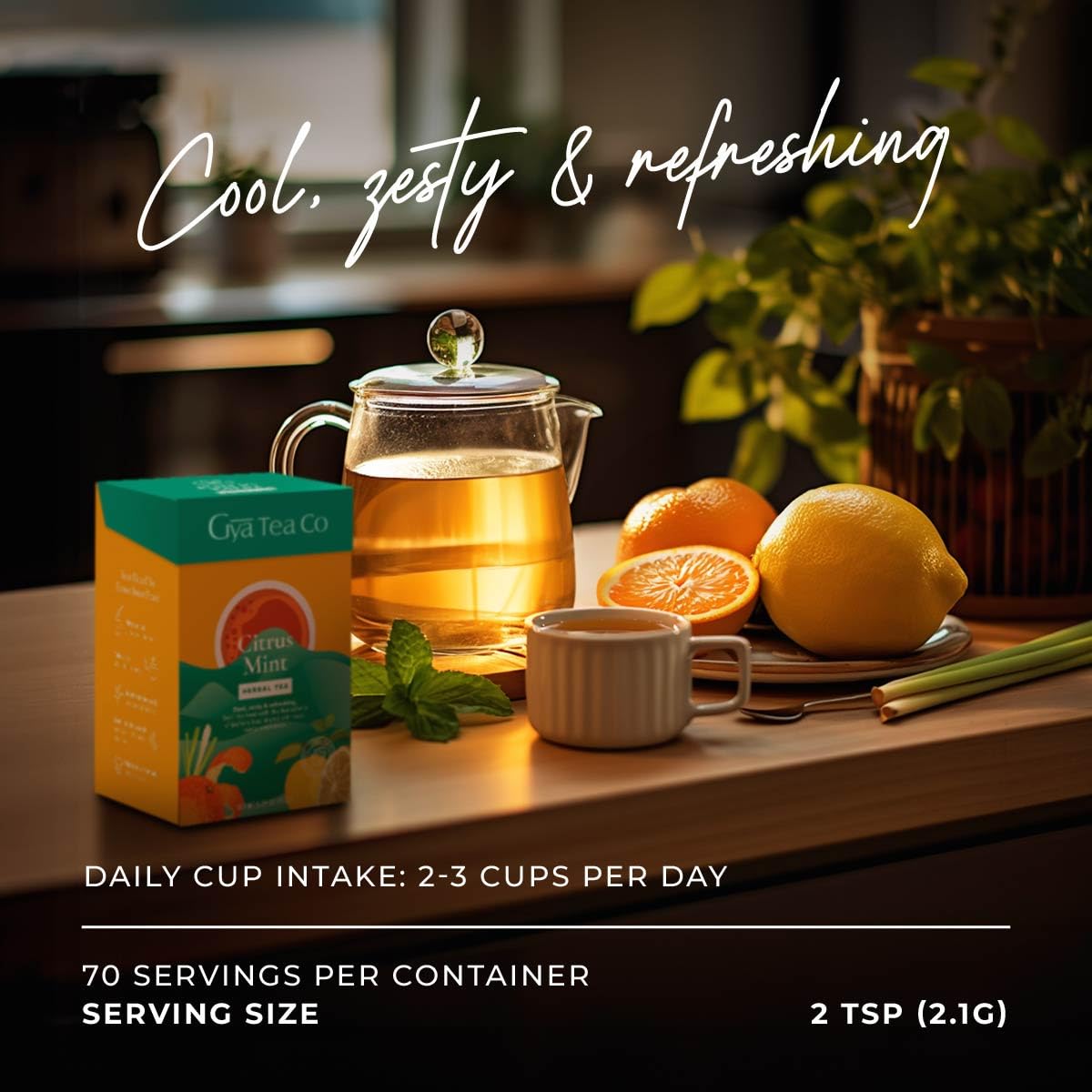 Gya Tea Co Citrus Mint Loose Leaf Tea - Refreshing Peppermint & Lemongrass - 5.29 Oz (70 Cups)