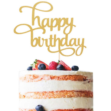 Leeleean Happy Birthday Cake Topper - Single-Sided Gold Glitter Shower Cake Topper For Photo Booth Props, First Anniversary Part