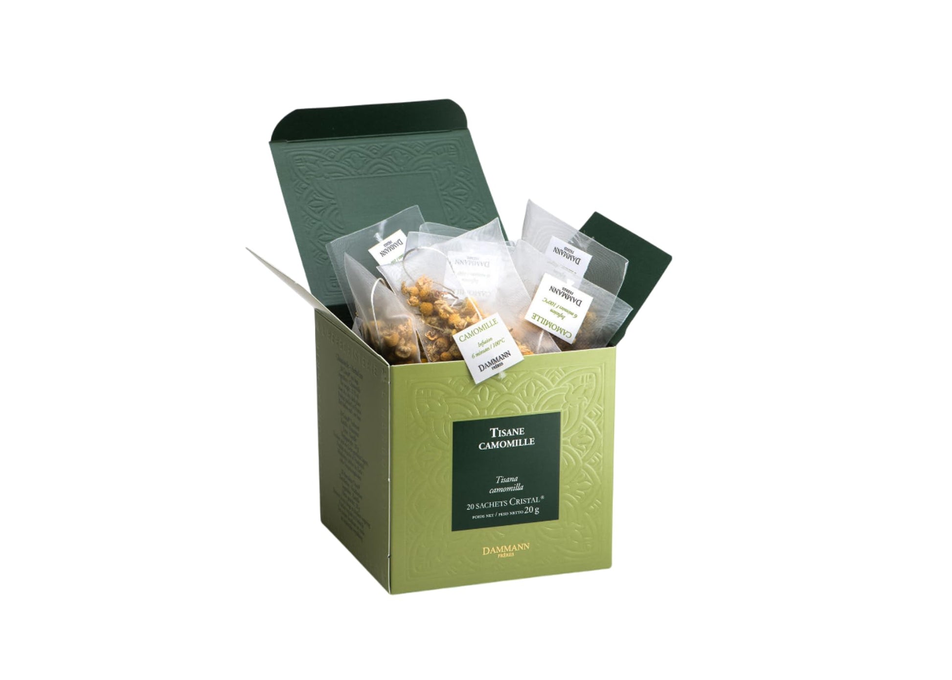 Dammann Freres Sachets  Chamomile Tea Bags  enhanced Gourmet French Herbal Tea  20 Count (Single Pack)