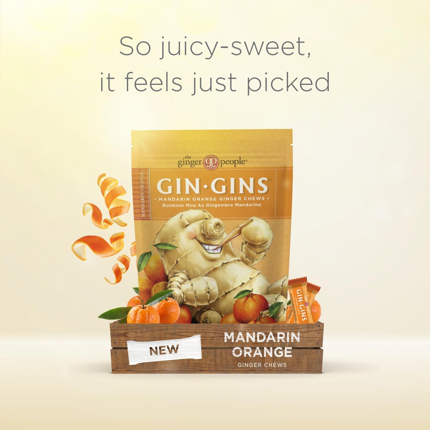 The Ginger People GIN GINS Mandarin Orange Ginger Chews - Natural Candy - 3 oz Bag - Pack of 1