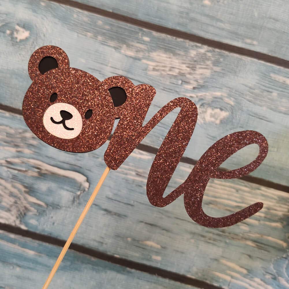 LetDec Bear First Birthday Cake Topper, Brown Paper, 1 Count, Lumberjack Theme, Rustic Buffalo Plaid Decorations