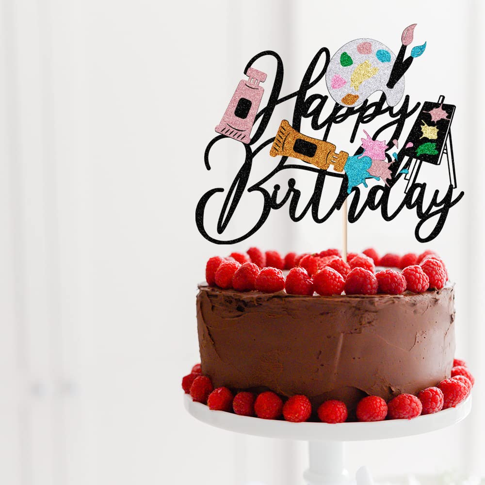 Lveud Happy Birthday Cake Topper - Painting & Drawing Board Theme
